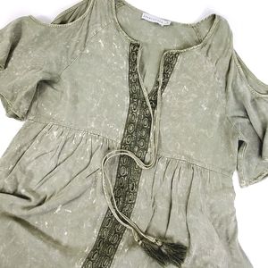 Paper Crane Sage Green Cold Shoulder Boho Dress